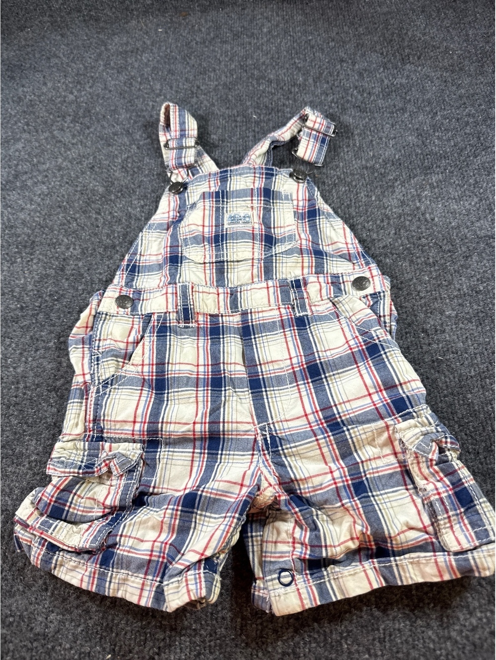 Laila Kids Toddler 24M 2T Plaid Bib Overalls Red Blue Cream Cotton
